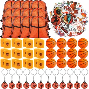 LEIFIDE 148 Pcs Basketball Party Favors Include Basketball Gift Bags with Drawstring, Sports Wristbands, Mini , Keychain Sticker Birthday Team Gift for sports lover Party Supplies