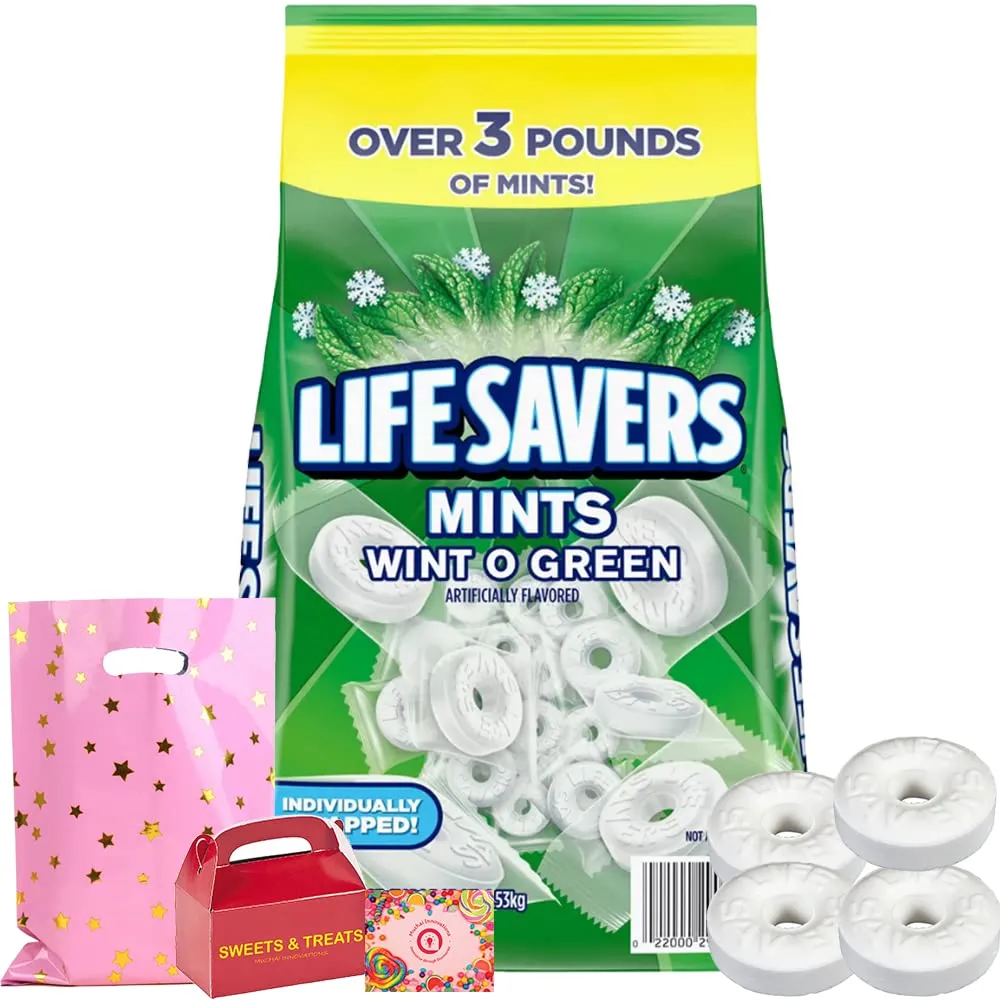 Life Savers Hard Candy Breath Mints & Refreshing Taste | Flavored Individually Wrapped LifeSaver | Muchai Treat Bag & Box (Wint-O-Green 3 Pounds Plus - Bulk Wintergreen)