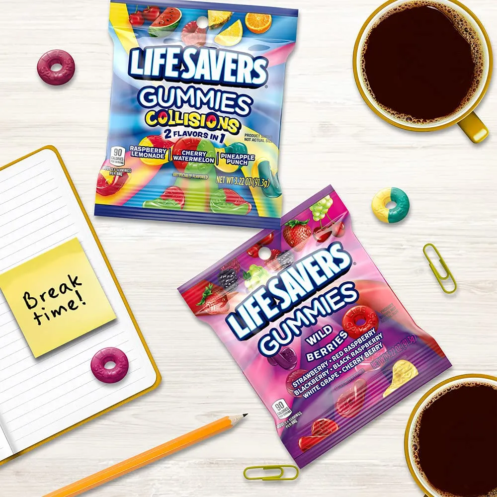 LIFE SAVERS Wild Berry, Collisions and 5 Flavors Gummy Candy Variety Pack Bulk Assortment Variety Box, 12 Count Bags, Bulk Gummy Candy