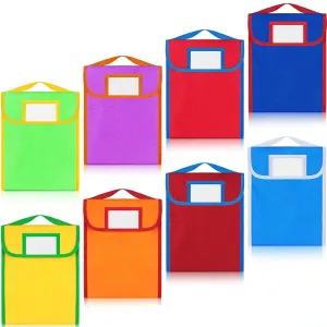 Lincia 8 Pcs Nylon Book Pouch Bags with Stitched Handle and Clear Name Tag Pockets, Book Bags for Kids, Classroom, School, Homework, Protector Store Reading Supplies, 11.8 x 9.8 Inch
