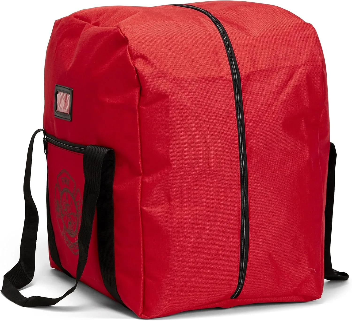 LINE2design Firefighter Heavy Duty Rescue Step-In Turnout Fire Gear Bag with Quick Dry Fabric, Shoulder Strap & Maltese Cross - Red
