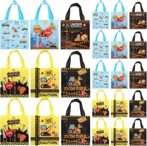 Liobelon 24 Pack Construction Party Bags Non Woven Fabric Tote Bag, Truck Themed Candy Goodie Bag for Boy Birthday Party, Bulk Wholesale for Small Business