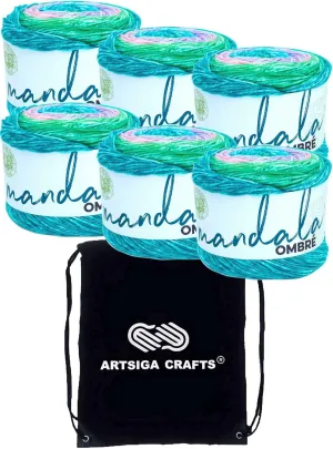 Lion Brand Mandala Ombre Balance 551-209 (6-Skeins - Same Dye Lot) Worsted Medium #4 Acrylic Yarn for Crocheting and Knitting with Project Bag