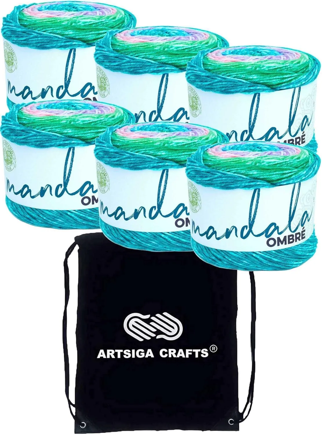 Lion Brand Mandala Ombre Balance 551-209 (6-Skeins - Same Dye Lot) Worsted Medium #4 Acrylic Yarn for Crocheting and Knitting with Project Bag