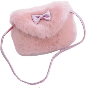 Little Girls Furry Messenger Bags with Bowknot, Kids Toddlers Fluffy Mini Shoulder Bags Cell Phone Case Holder Small Purse Clutch Cross Body Handbags for 1-5 Yrs