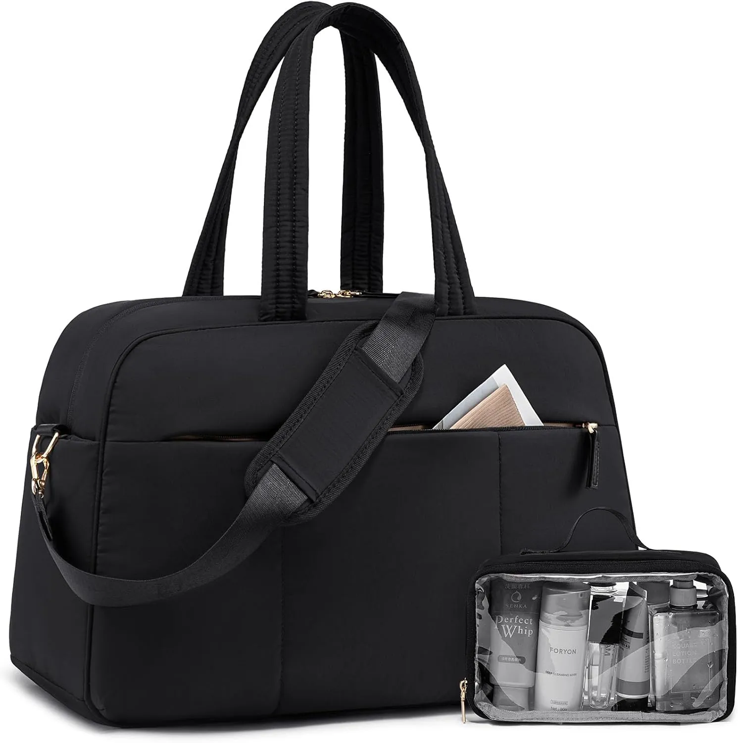 LOVEVOOK Travel Duffel Bag, Gym Bag for Women with Shoe Compartment, Carry on Weekender Bags with Wet Pocket for Women,Water Resistant Puffer Bag Workout Bag for Sports Gym