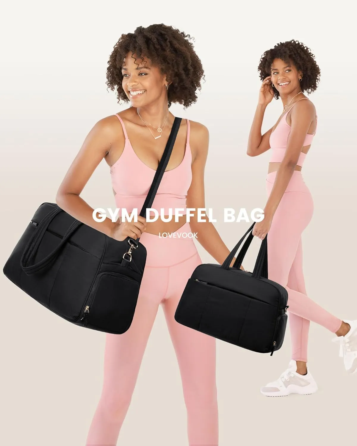 LOVEVOOK Travel Duffel Bag, Gym Bag for Women with Shoe Compartment, Carry on Weekender Bags with Wet Pocket for Women,Water Resistant Puffer Bag Workout Bag for Sports Gym