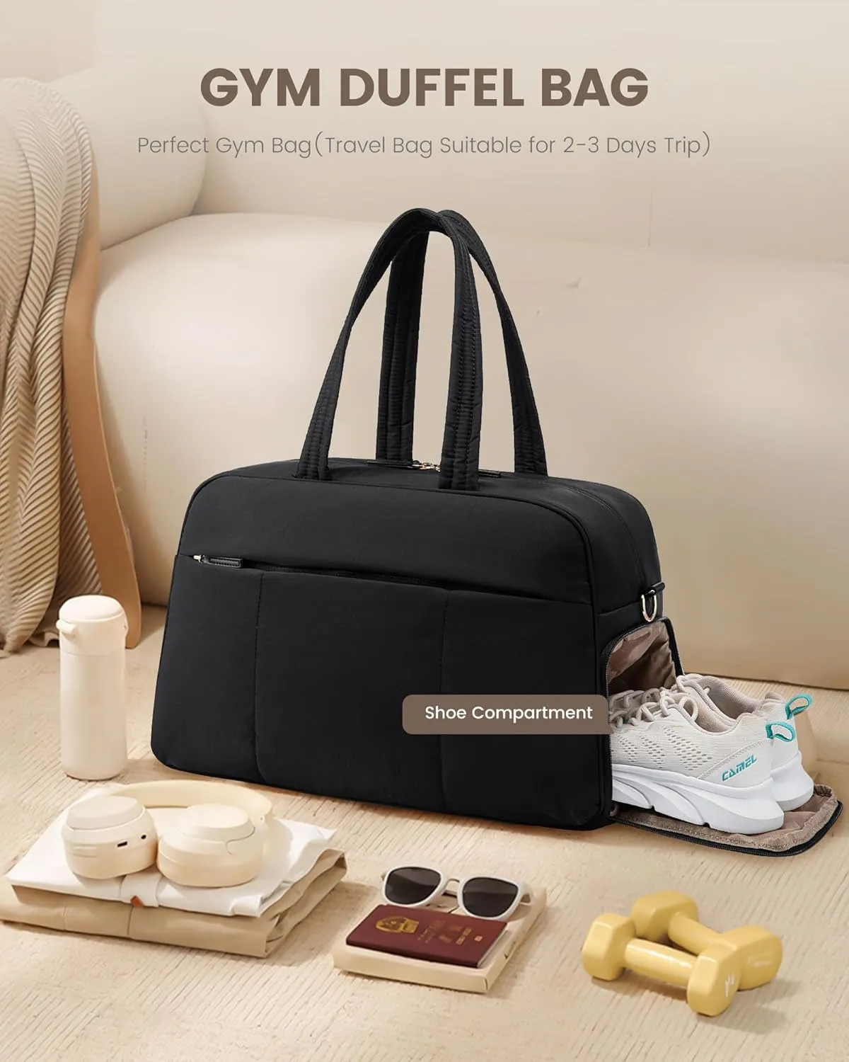 LOVEVOOK Travel Duffel Bag, Gym Bag for Women with Shoe Compartment, Carry on Weekender Bags with Wet Pocket for Women,Water Resistant Puffer Bag Workout Bag for Sports Gym