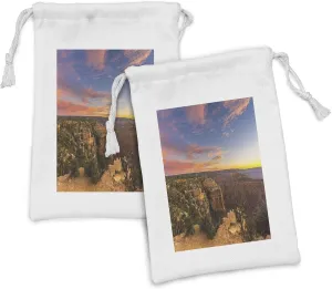 Lunarable Canyon Fabric Pouch Set of 2, Sunrise in Steep Sided Grand Canyon with Sky in Contrast Creation of Nature, Small Drawstring Bag for Toiletries Masks and Favors, 9" x 6", Multicolor