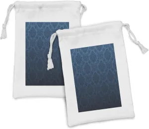 Lunarable Royal Blue Fabric Pouch Set of 2, Gothic Damask Nostalgic Feminine Rococo Renaissance Effects Pattern Print, Small Drawstring Bag for Toiletries Masks and Favors, 9" x 6", Violet Blue