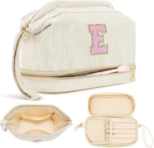 Makeup Bag for Girls Gift, Personalized Graduation Gifts Initial Women Makeup Bag for Travel, Teacher Appreciation Gifts Preppy Make up Bag Cosmetic Bag 18th Birthday Gifts for Teen Girl Trendy - E