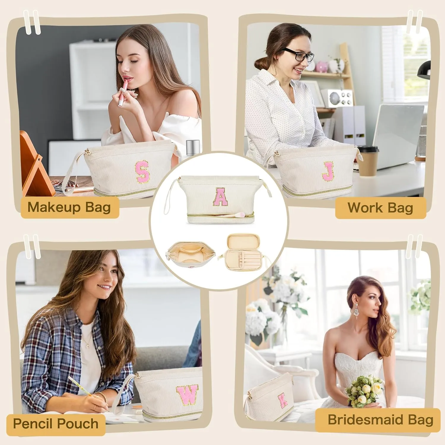 Makeup Bag for Girls Gift, Personalized Graduation Gifts Initial Women Makeup Bag for Travel, Teacher Appreciation Gifts Preppy Make up Bag Cosmetic Bag 18th Birthday Gifts for Teen Girl Trendy - E