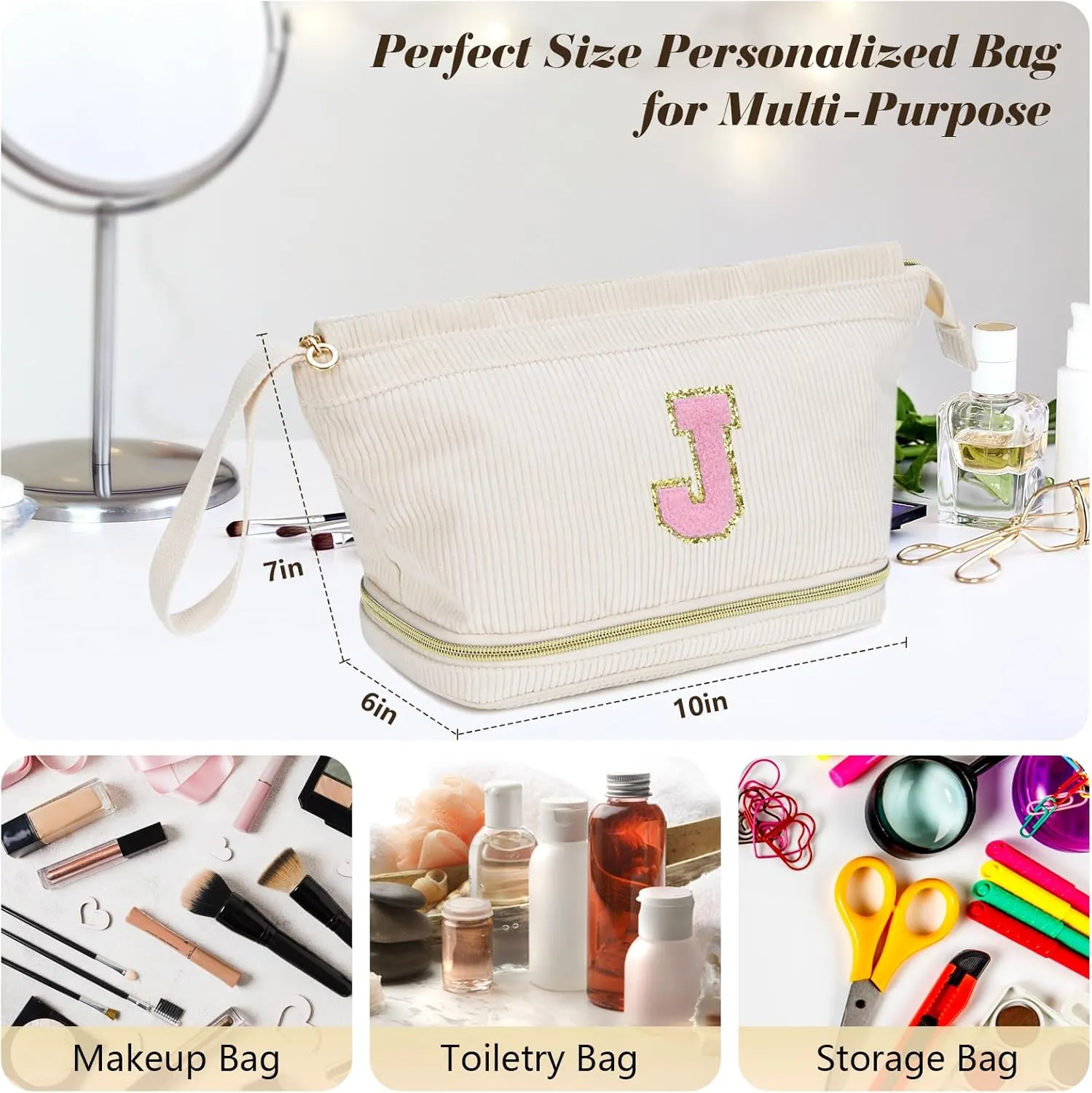 Makeup Bag for Girls Gift, Personalized Graduation Gifts Initial Women Makeup Bag for Travel, Teacher Appreciation Gifts Preppy Make up Bag Cosmetic Bag 18th Birthday Gifts for Teen Girl Trendy - E