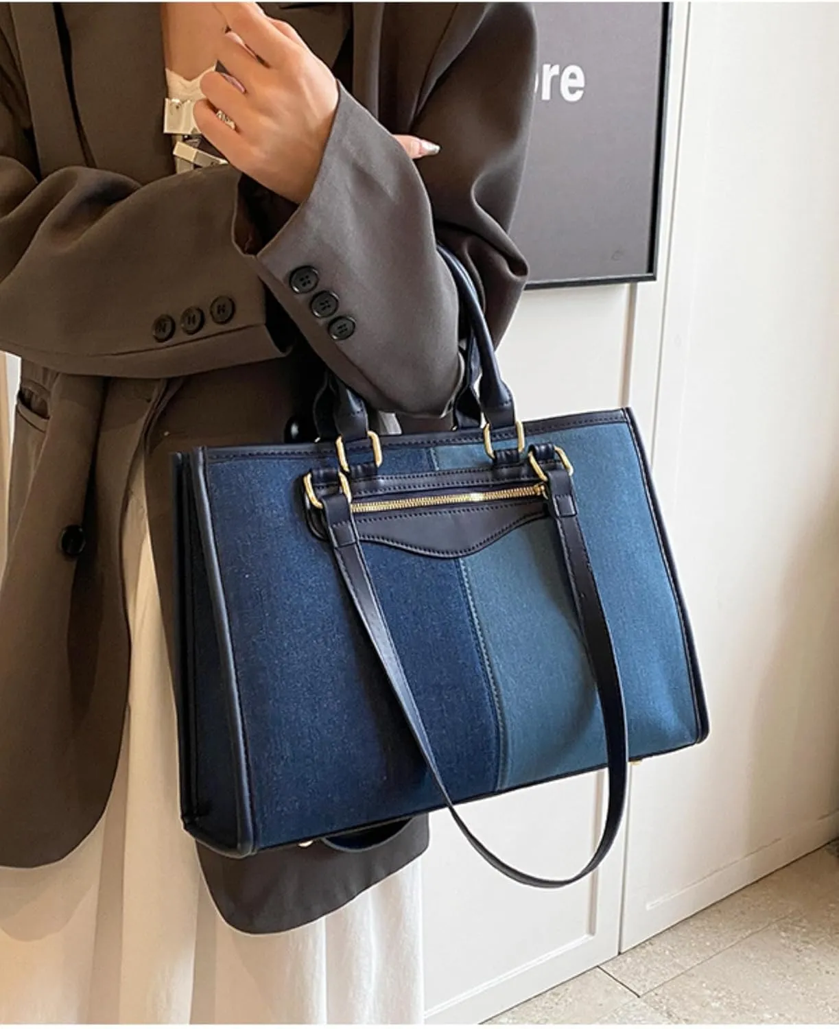 Makukke Denim Tote Bag for Women Large Shoulder Bag Handbag for Work Office Travel Shopping