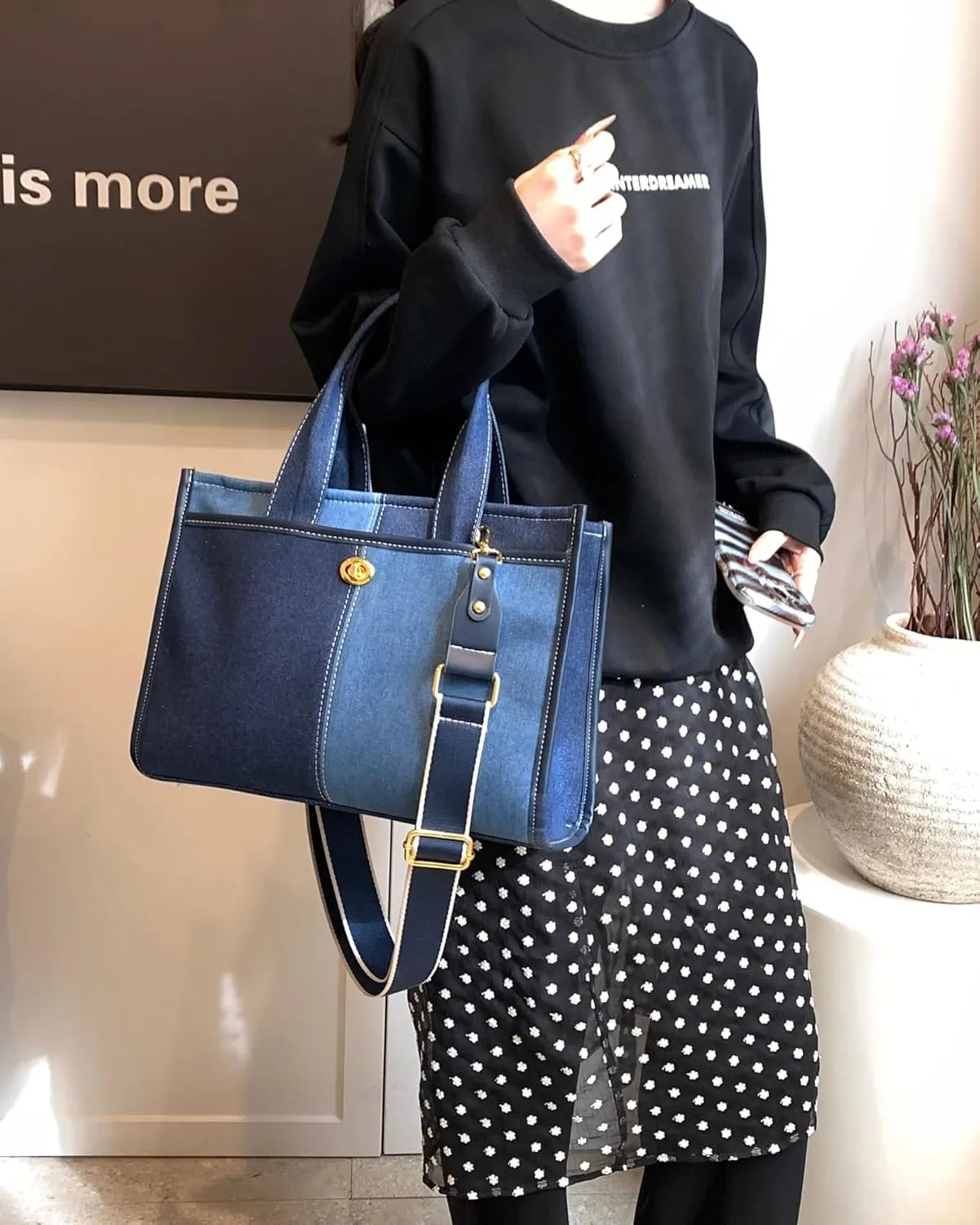 Makukke Denim Tote Bag for Women Large Shoulder Bag Handbag for Work Office Travel Shopping