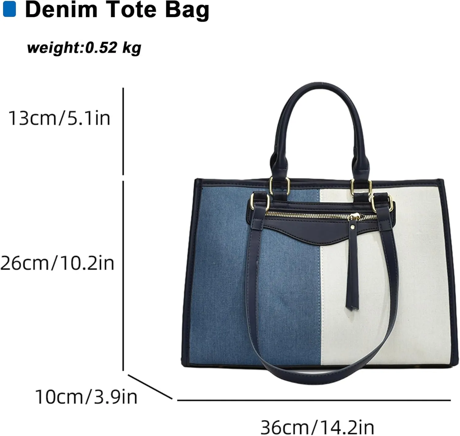 Makukke Denim Tote Bag for Women Large Shoulder Bag Handbag for Work Office Travel Shopping