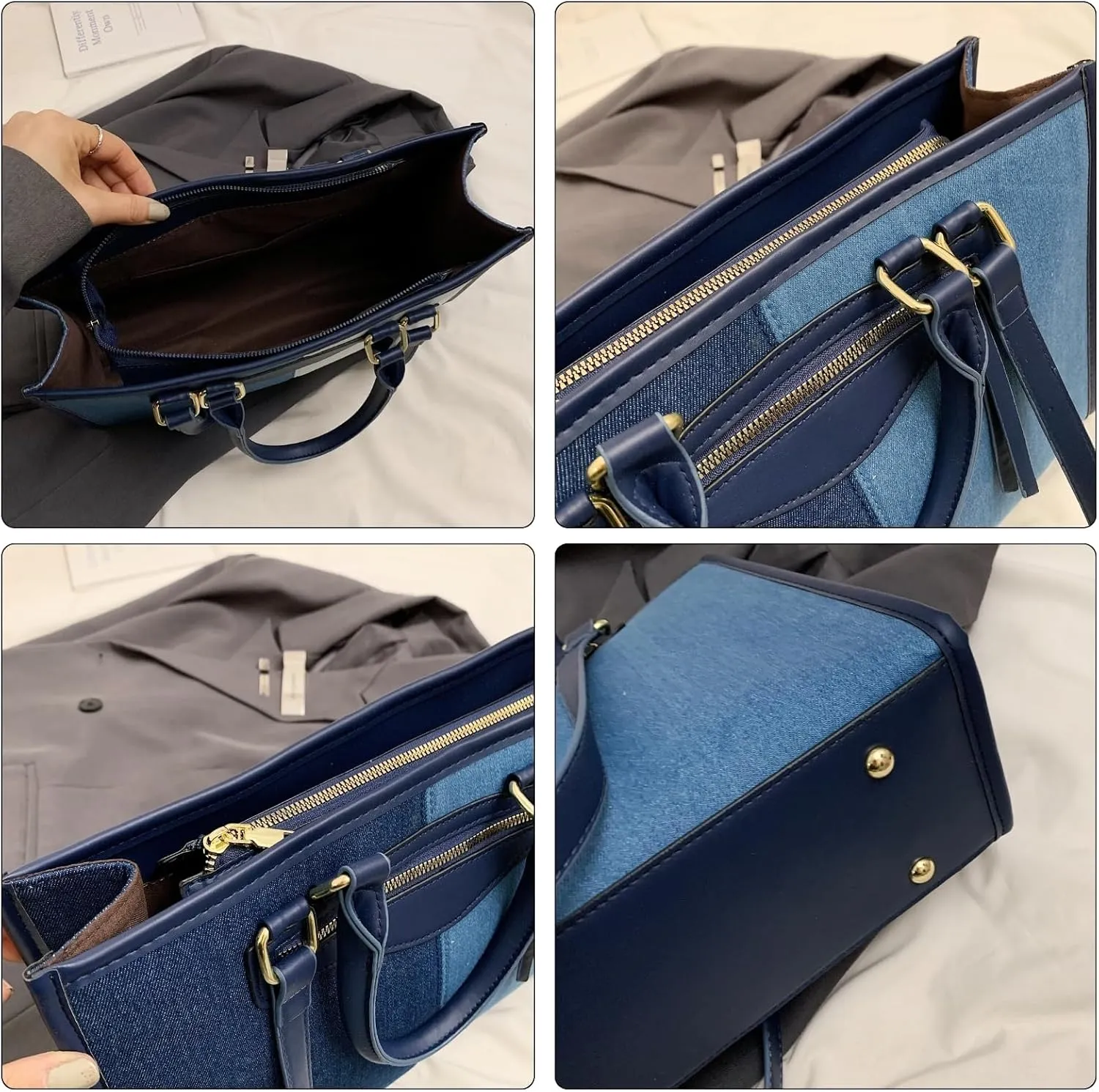 Makukke Denim Tote Bag for Women Large Shoulder Bag Handbag for Work Office Travel Shopping