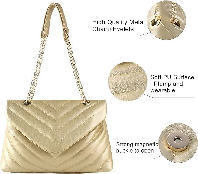 MECOLOR Women’s Fashion Crossbody Bags Lightweight Adjustable Chain Strap Quilted Designer Popular Handbags Shoulder Bag