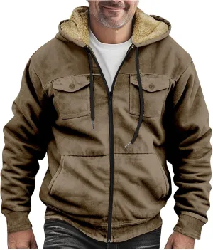 Men's Active Hoodies Jacket 2025 Winter Warm Thick Zip Big and Tall Warm Trucker Pullover with Hooded Coats Outwear
