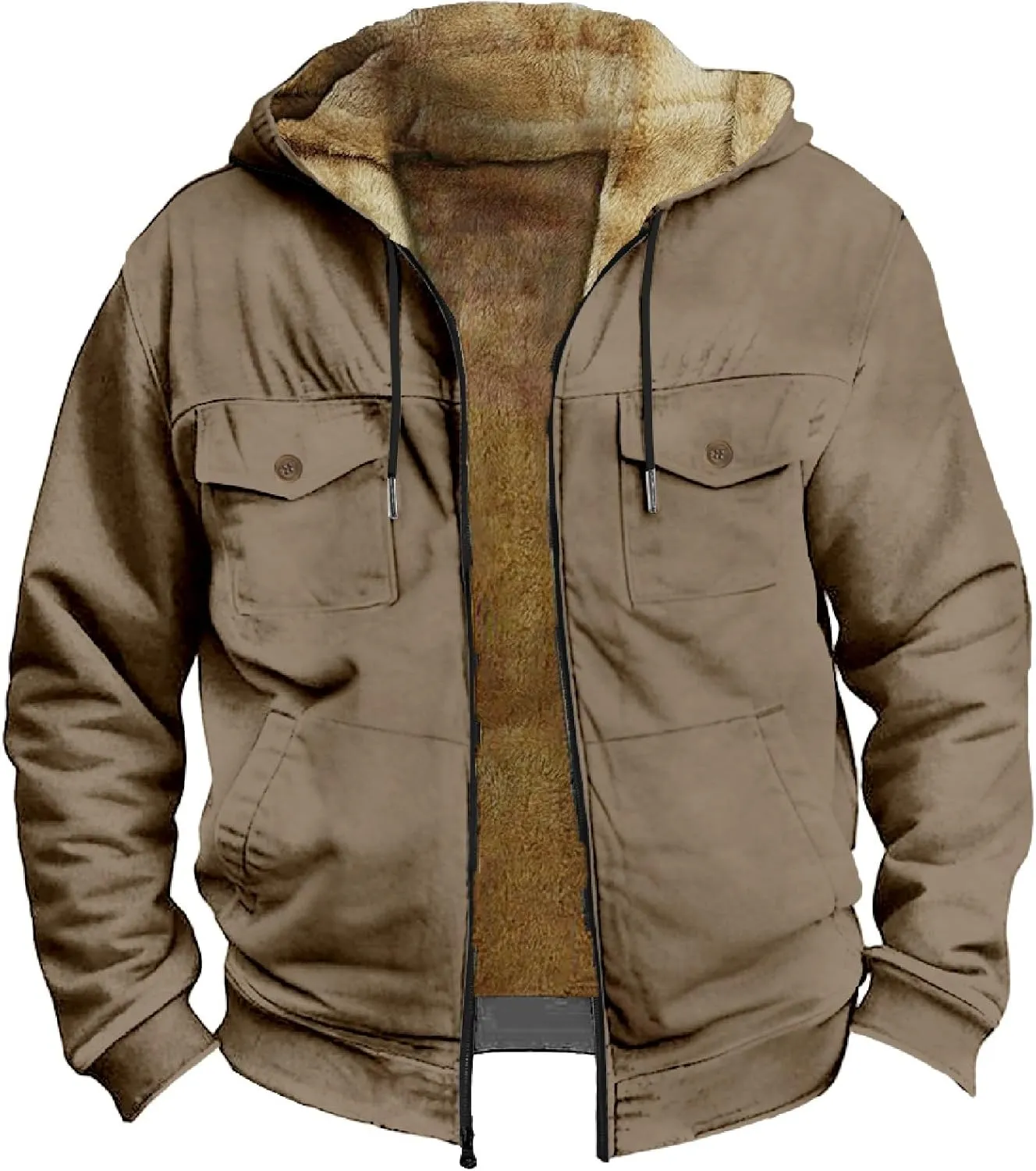 Men's Active Hoodies Jacket 2025 Winter Warm Thick Zip Big and Tall Warm Trucker Pullover with Hooded Coats Outwear