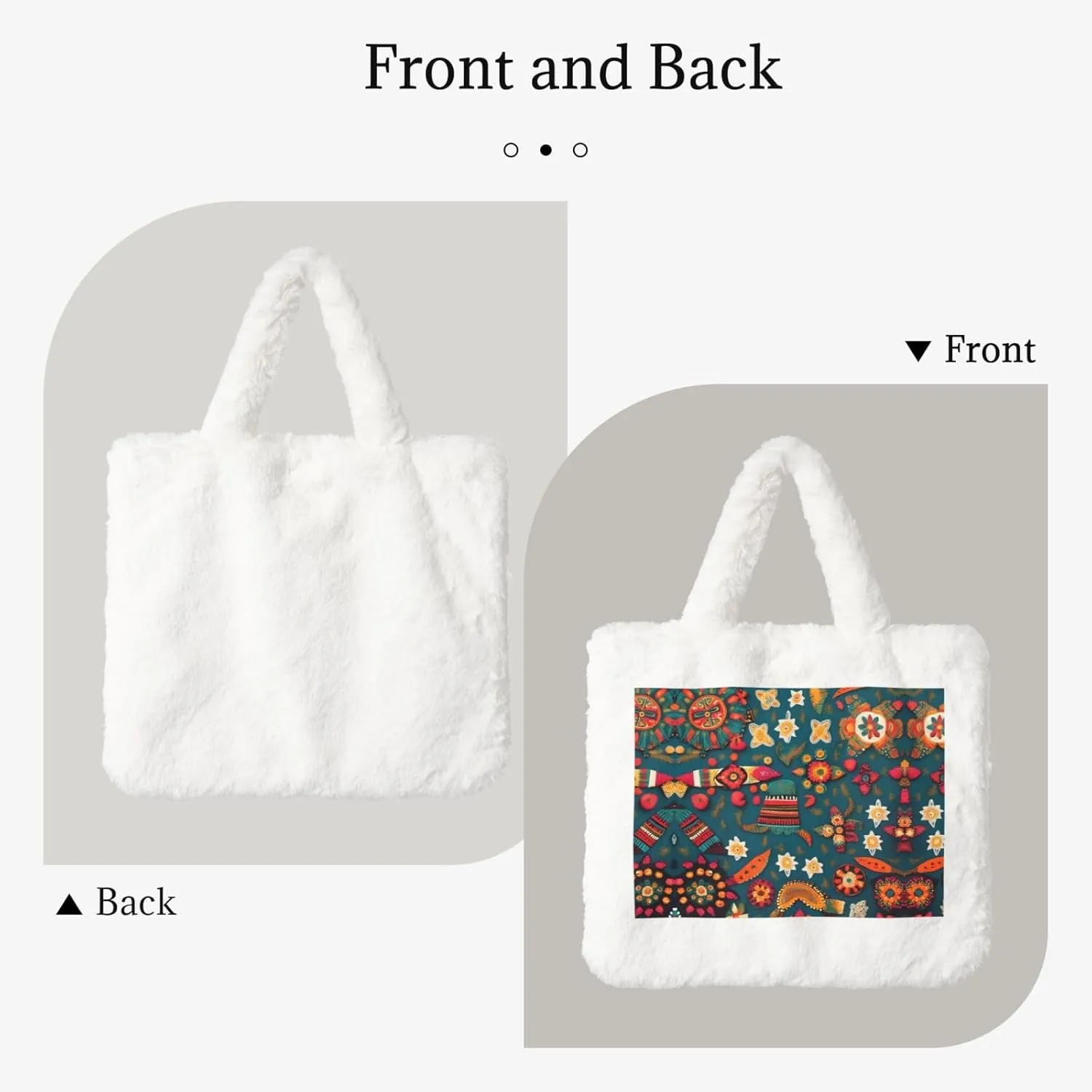 Mexican Folk Boho Printing Fluffy Shoulder Bag Ladies Plush Underarm Bag Tote Bag Furry Purse Handbag For Work Travel