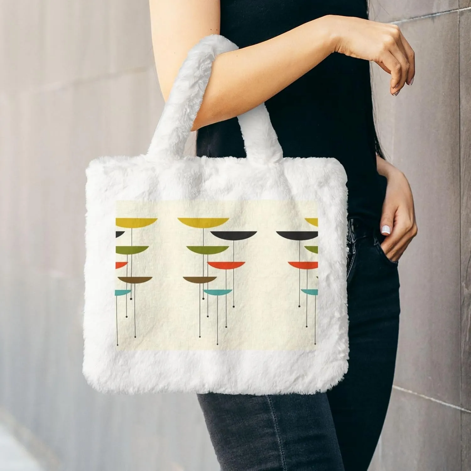 Mid Century Modern Prints Printing Soft Plush Handbag For Womens Tote Bag For Women,Women Satchel Bags Wallet Purse For Gifts