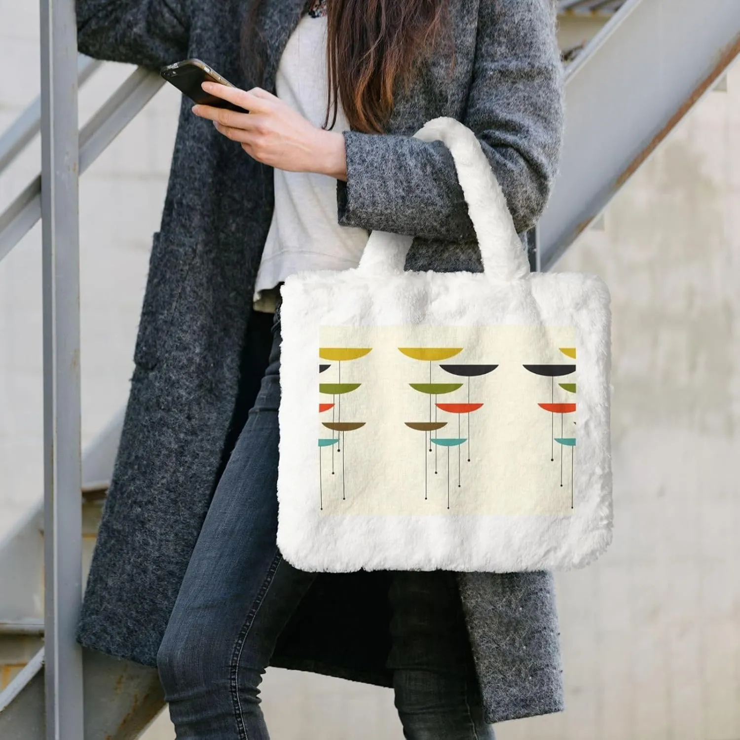 Mid Century Modern Prints Printing Soft Plush Handbag For Womens Tote Bag For Women,Women Satchel Bags Wallet Purse For Gifts