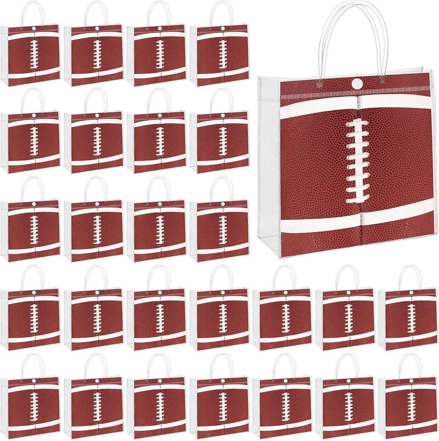MIMIND Football Gift Bags with Handles Football Party Favors Goodie Treat Bag, 30 Pieces Clear PVC Bags 8 x 8 x 3.15 Inch Gift Wrap Tote Bag for Sport Theme Birthday Party Supplies