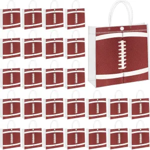 MIMIND Football Gift Bags with Handles Football Party Favors Goodie Treat Bag, 30 Pieces Clear PVC Bags 8 x 8 x 3.15 Inch Gift Wrap Tote Bag for Sport Theme Birthday Party Supplies