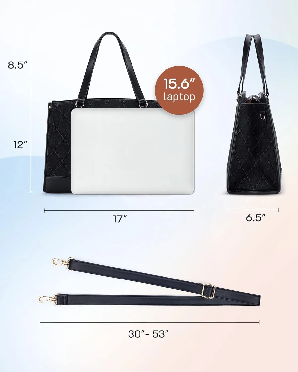 Missnine Denim Tote Bag for Women - Casual & Work - 15.6 inch Shoulder Bag for Office & Business