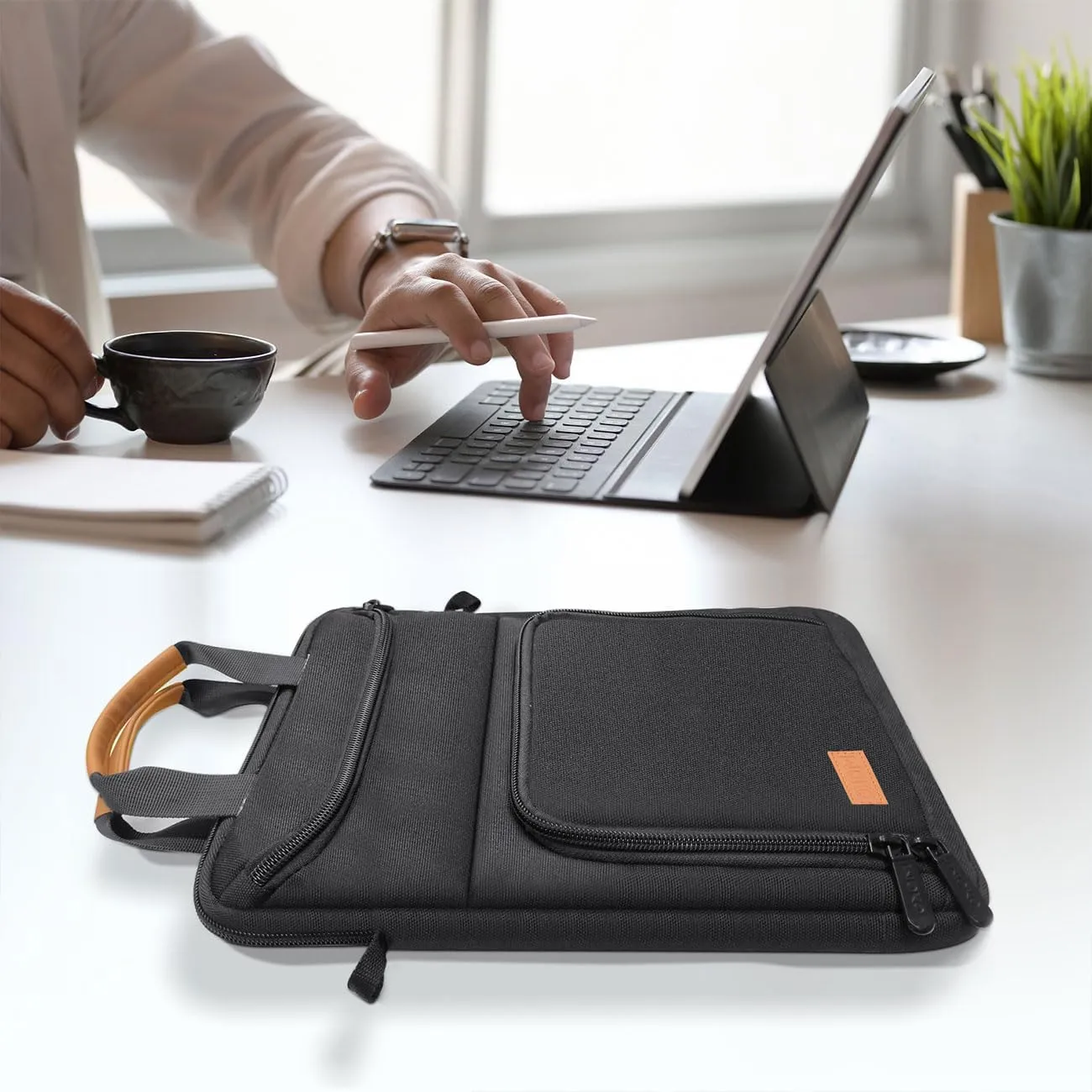 MoKo 9-11 Inch Tablet Sleeve Bag Carrying Case Fits New iPad Air/iPad Pro 11 inch 2024, iPad Air 5 10.9, iPad 10th 10.9, iPad 9/8th 10.2, Tab S8/S9 11, with Shoulder Strap, Handle and Pockets, Black