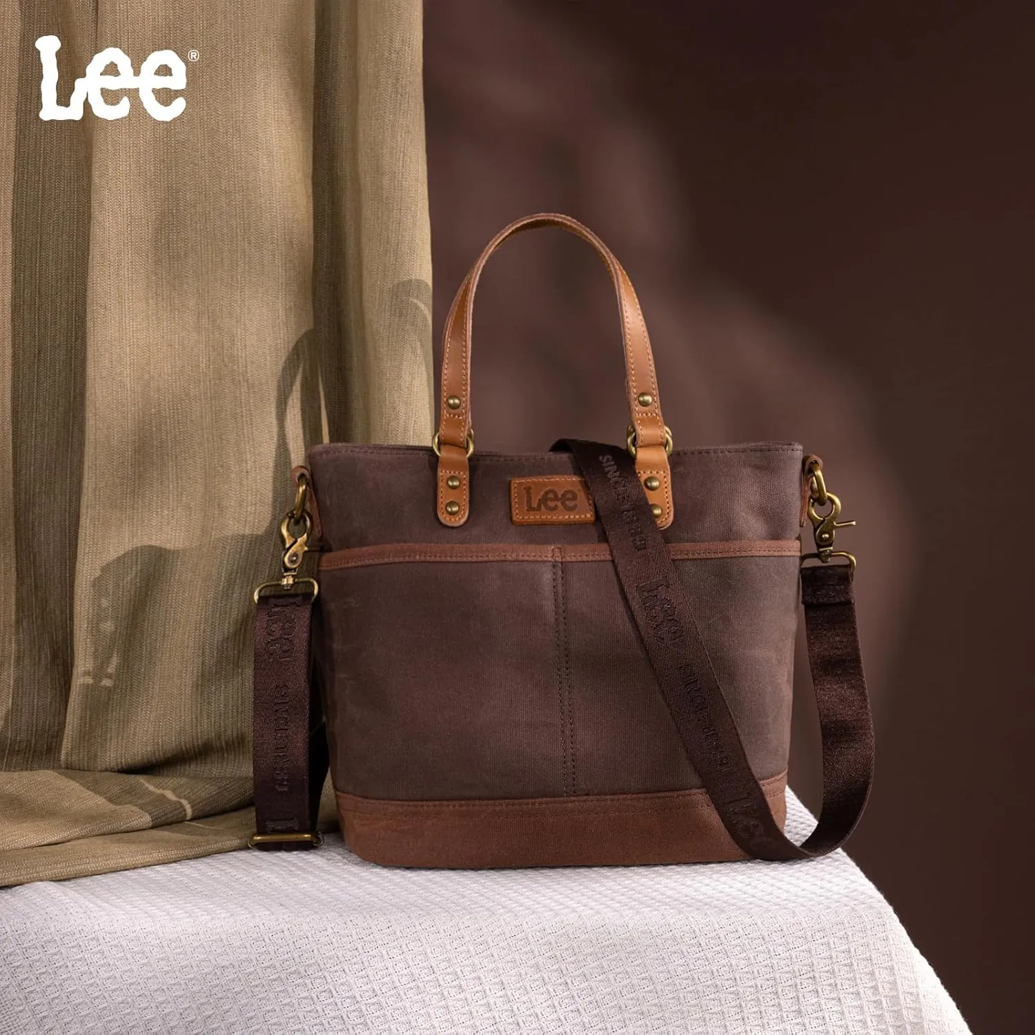 Montana West x Lee Waxed Canvas Tote Bag for Women Work Small Vintage Shoulder Bag and Handbag with Leather Handle