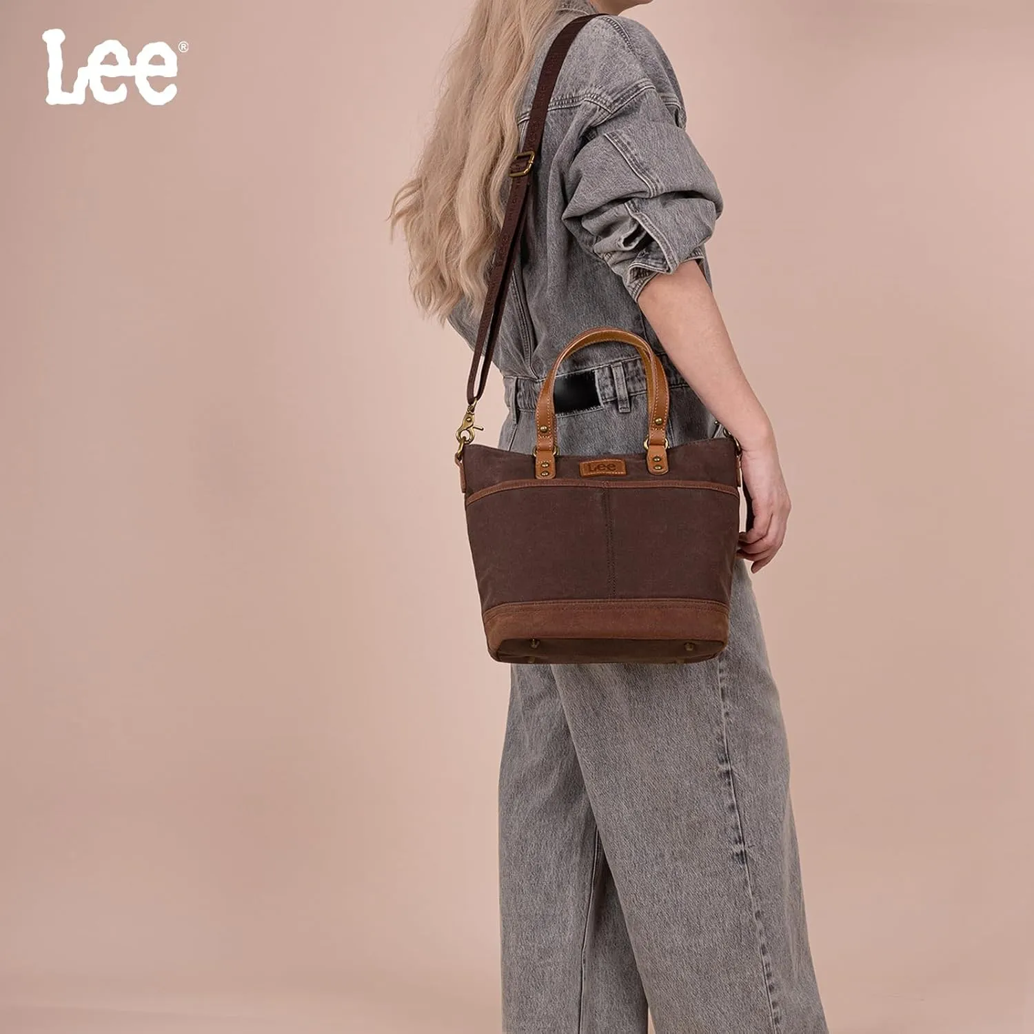 Montana West x Lee Waxed Canvas Tote Bag for Women Work Small Vintage Shoulder Bag and Handbag with Leather Handle