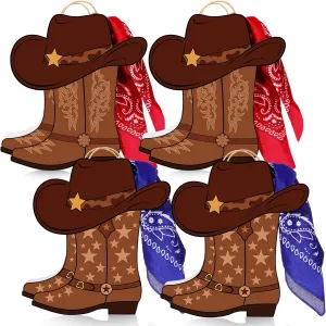 Mooliwe 16 Pcs Western Cowboy Cowgirl Boots Gift Paper Bags with Paisley Bandanas Western Themed Favors Wild West Kraft Paper Bags Bachelor Party Last Rodeo Party Supplies(Brown)