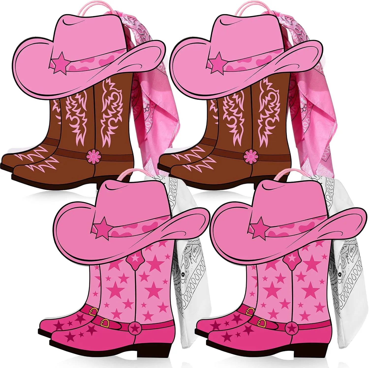 Mooliwe 16 Pcs Western Cowboy Cowgirl Boots Gift Paper Bags with Paisley Bandanas Western Themed Favors Wild West Kraft Paper Bags Bachelor Party Last Rodeo Party Supplies(Pink)