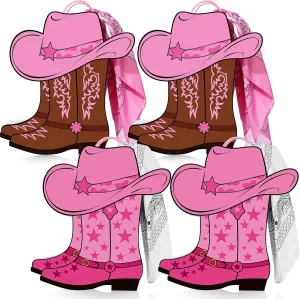 Mooliwe 16 Pcs Western Cowboy Cowgirl Boots Gift Paper Bags with Paisley Bandanas Western Themed Favors Wild West Kraft Paper Bags Bachelor Party Last Rodeo Party Supplies(Pink)