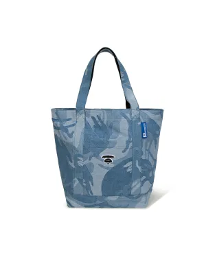 Moonface embroidered camo denim tote