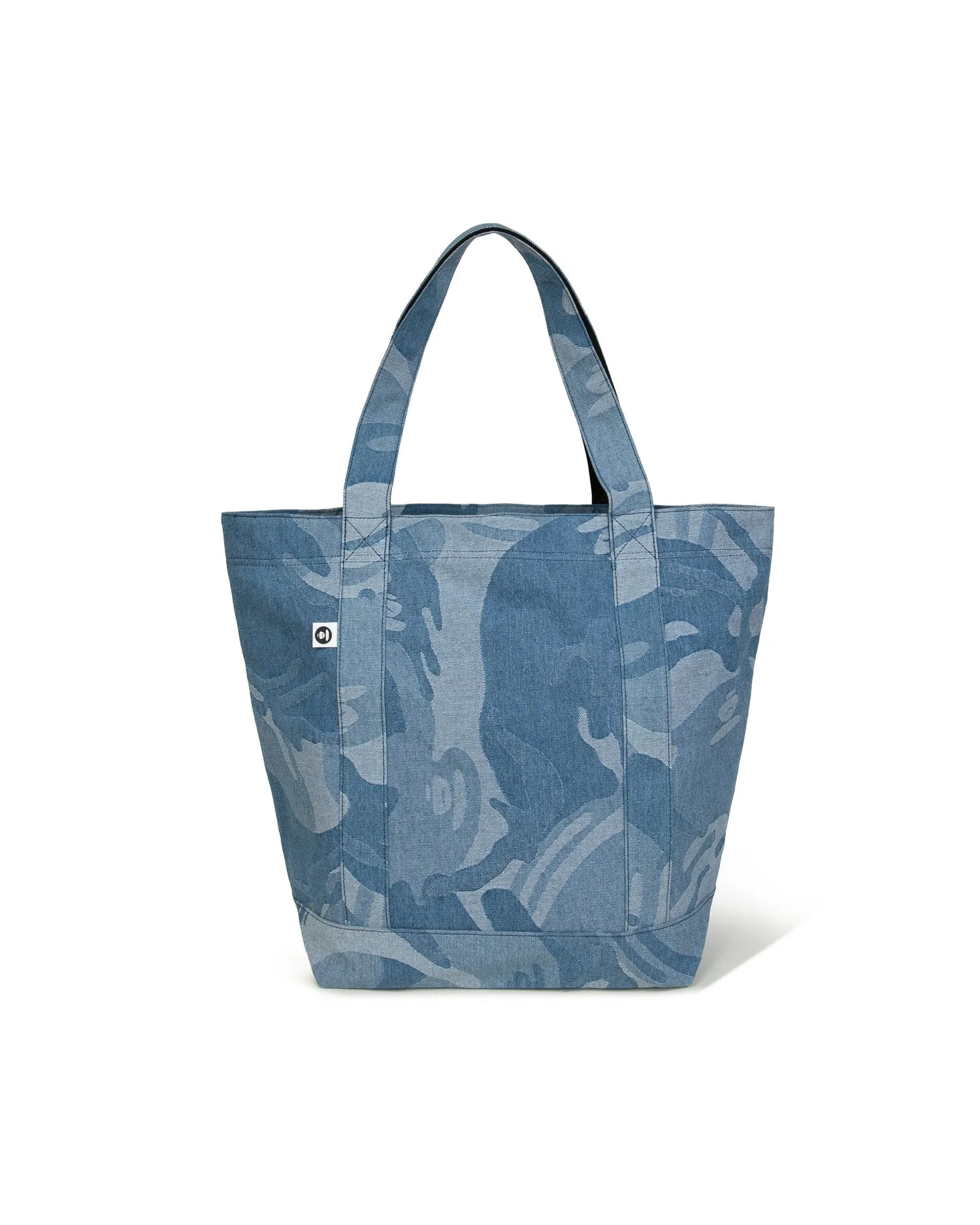 Moonface embroidered camo denim tote