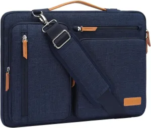 MOSISO 360 Protective Laptop Shoulder Bag,15-15.6 inch Computer Bags Compatible with MacBook Pro 16 inch, HP, Dell, Lenovo, Asus Notebook,Side Open Messenger Bag with 4 Zipper Pockets, Navy Blue