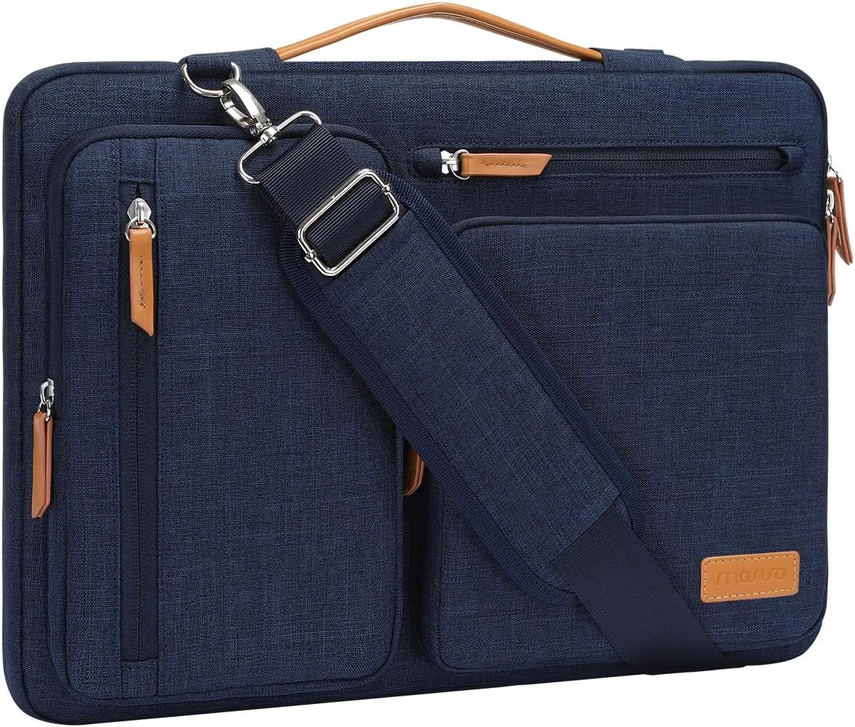 MOSISO 360 Protective Laptop Shoulder Bag,15-15.6 inch Computer Bags Compatible with MacBook Pro 16 inch, HP, Dell, Lenovo, Asus Notebook,Side Open Messenger Bag with 4 Zipper Pockets, Navy Blue