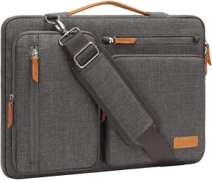 MOSISO 360 Protective Laptop Shoulder Bag,15-15.6 inch Computer Bags Compatible with MacBook Pro 16 inch, HP, Dell, Lenovo, Asus Notebook,Side Open Messenger Bag with 4 Zipper Pockets, Taupe Gray