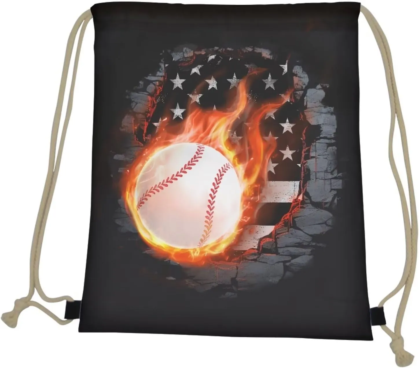 Mumeson Drawstring Backpack Lightweight Gym Sport Bag With Adjustable Strap, Baseball American Flag Print