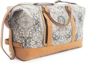 Myra Bag Western Leather Duffle Bag for Women - Upcycled Canvas Shoulder Travel Bag White, S-9795
