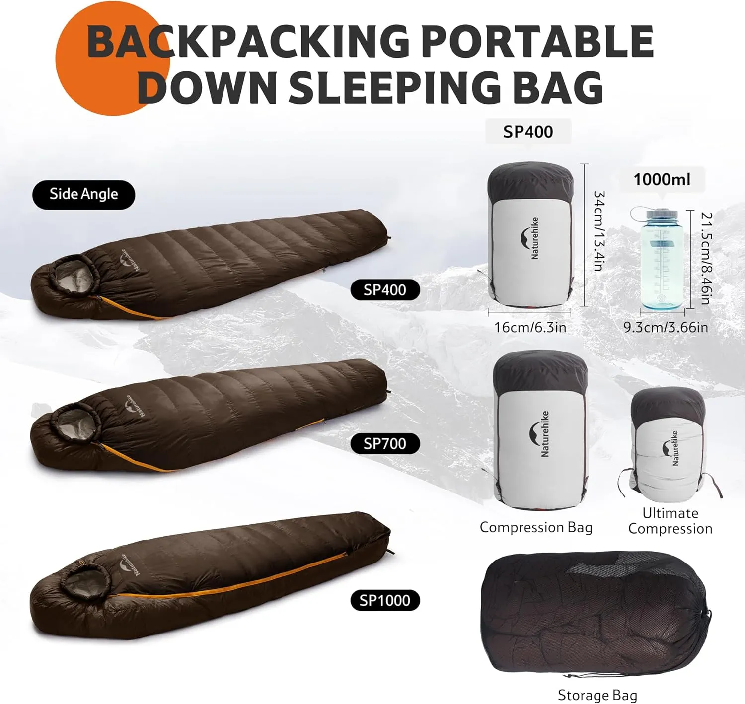 Naturehike 0 Degree Down Mummy Sleeping Bag for Adults, 650FP Cold Weather Backpacking Sleeping Bag with RDS Down, 12.5-38.8℉ Sleeping Bags for Camping, Hiking, 2025 Model