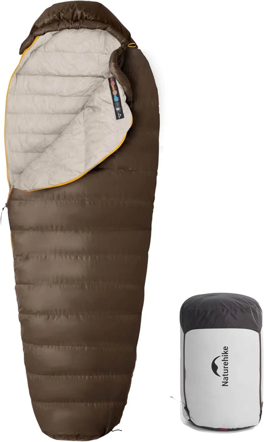 Naturehike 0 Degree Down Mummy Sleeping Bag for Adults, 650FP Cold Weather Backpacking Sleeping Bag with RDS Down, 12.5-38.8℉ Sleeping Bags for Camping, Hiking, 2025 Model