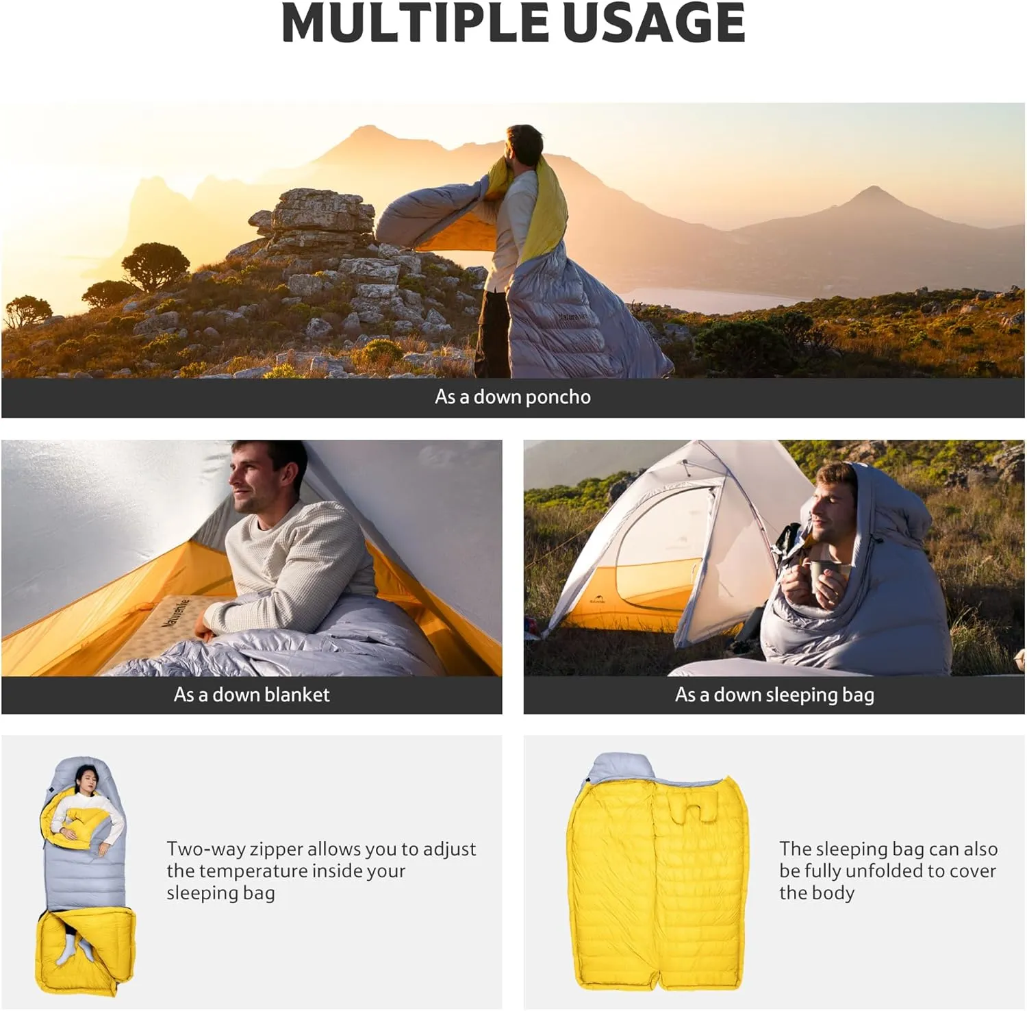 Naturehike 0 Degree Ultralight Down Sleeping Bag for Adults, 650FP Backpacking Cold Weather Sleeping Bag with RDS Down, 28.9℉ Sleeping Bags for Camping, Hiking, 2025 Model CW700