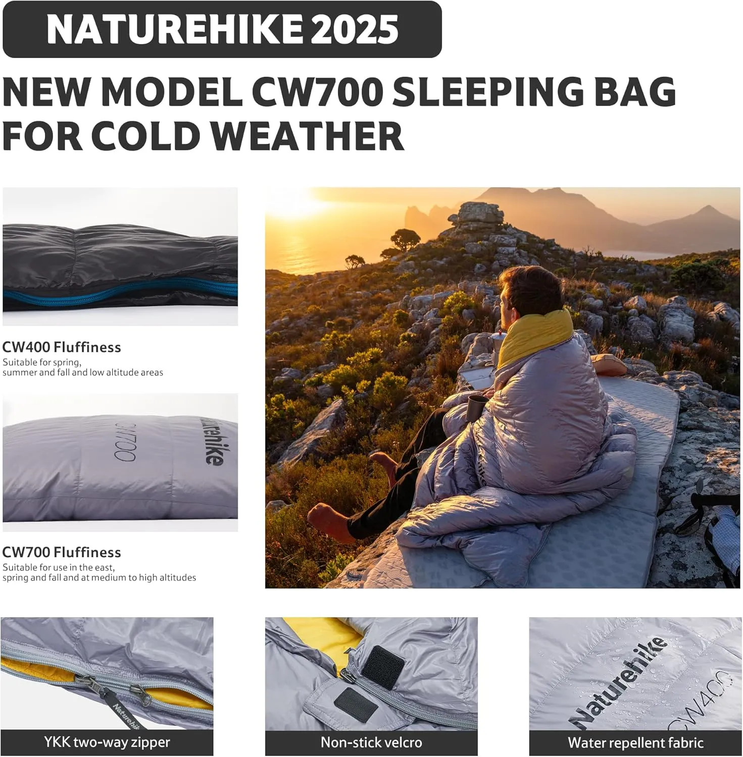 Naturehike 0 Degree Ultralight Down Sleeping Bag for Adults, 650FP Backpacking Cold Weather Sleeping Bag with RDS Down, 28.9℉ Sleeping Bags for Camping, Hiking, 2025 Model CW700