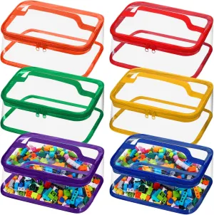 Nitial 6 Packs Clear Toy Storage Bags PVC Organizing Toys Bags with Zipper for Kids Building Blocks Board Games Christmas Valentines Birthday Gift(Bright Colors)