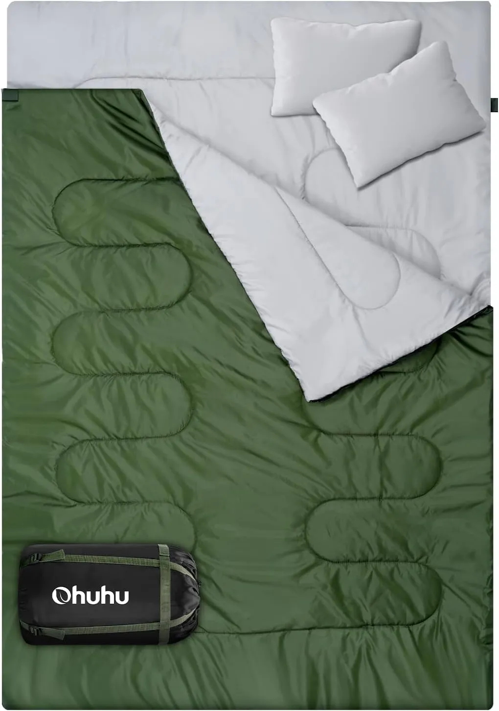 Ohuhu Double Sleeping Bag for Adults with 2 Pillows, Queen Size Two Person Sleeping Bag for Camping Hiking Backpacking 2 Person Sleeping Bags for Cold Weather & Warm