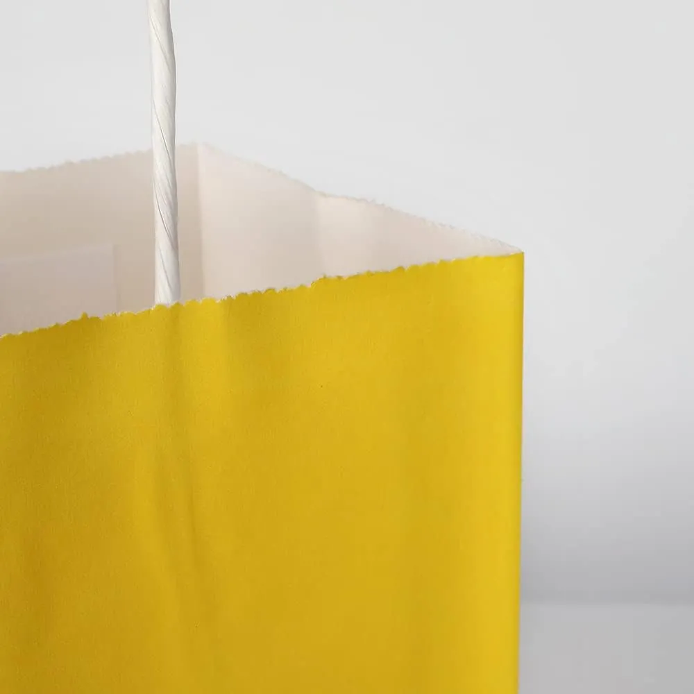 Oikss 50 Pack 5.25x3.25x8.25 Inch Small Yellow Kraft Paper Bags with Handles Bulk for Birthday Wedding Party Favors Grocery Retail Shopping Business Goody Craft Gift Bags Cub Sacks, 50 Count